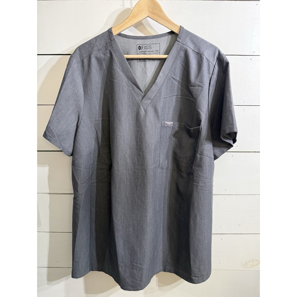 Figs Catarina Technical Collection Scrub Top Women 3XL Light Gray Medical Nurse
